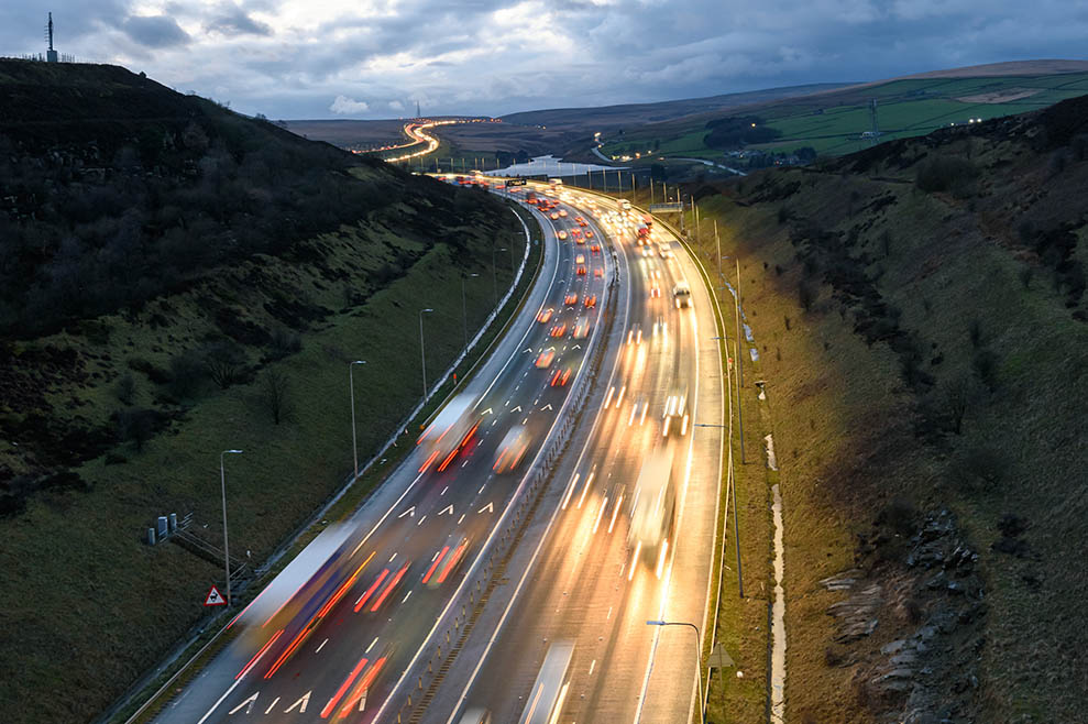 Night time traffic on the M62 motorway, near Hull