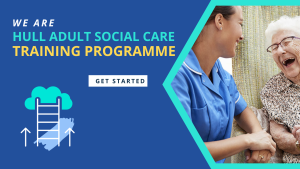 Hull Adult Social Care Training programme A staff member laughing with an older woman.